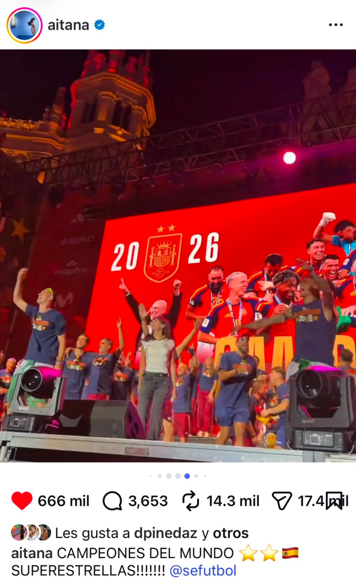Aitana celebra selección de España Mundial cantan 'Superestrella'