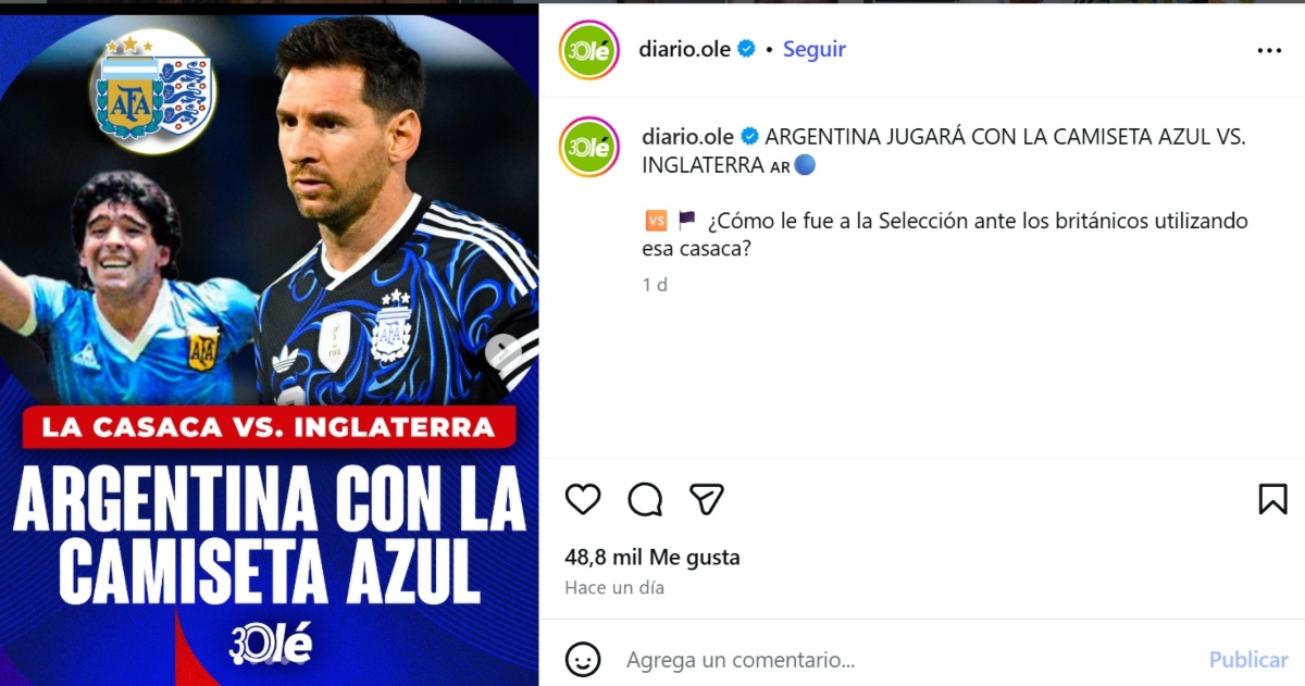 Argentina vs Inglaterra camiseta azul confirmada
