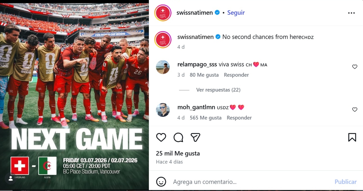 Suiza Argelia por octavos